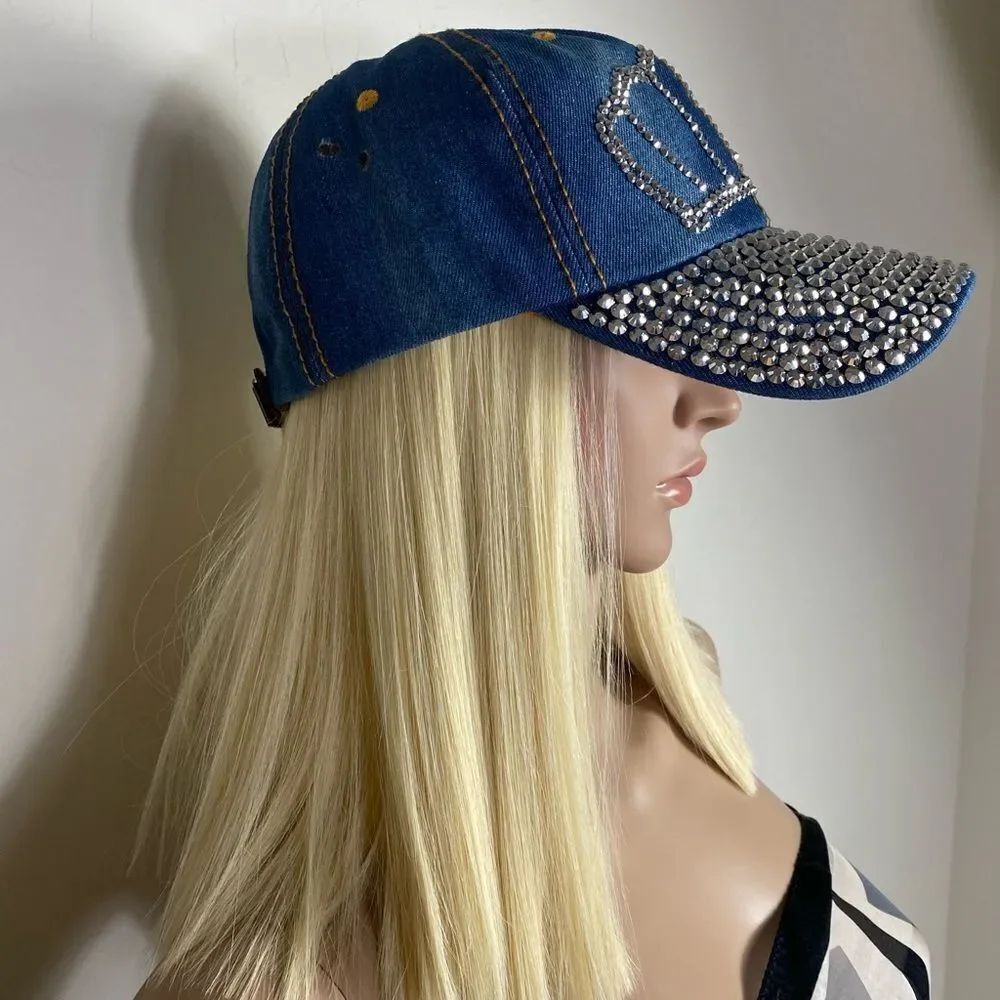 Denim Rhinestone Crown Cap - Picture 5 of 10